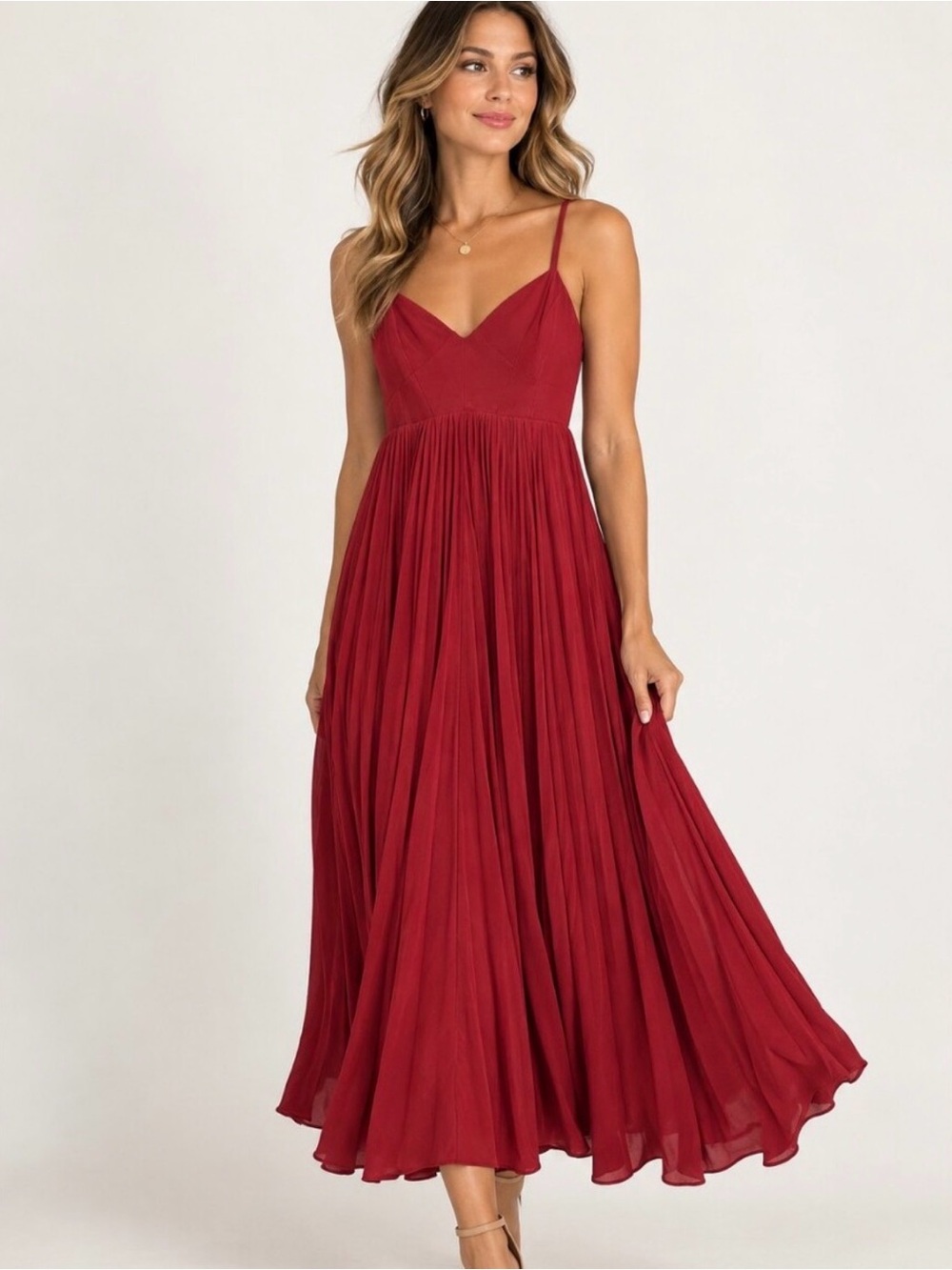 Anthropologie Red Midi Spaghetti-Strap Dress in Rust